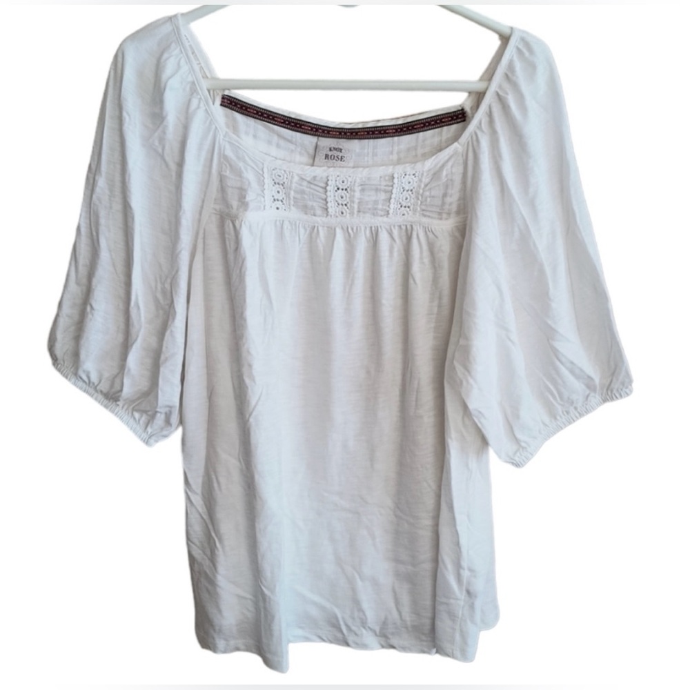 Knox Rose White Eyelet Lace Boho Blouse Size XS Embroidered Peasant Top
